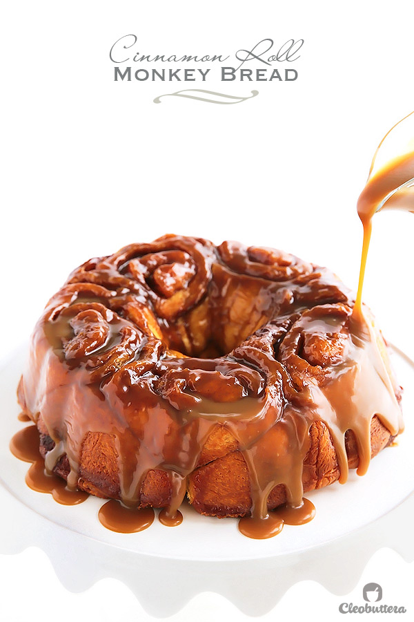 Cinnamon Roll Monkey Bread - A delectable merge of two classics. Soft and feathery cinnamon rolls baked on a bed of caramel sauce in a bundt pan, a la monkey bread style.