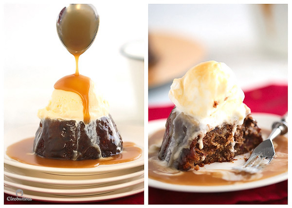 Sticky Toffee Pudding...Warm date laced cake soaked and drizzled with a luxurious toffee sauce. Amazing with vanilla ice cream!