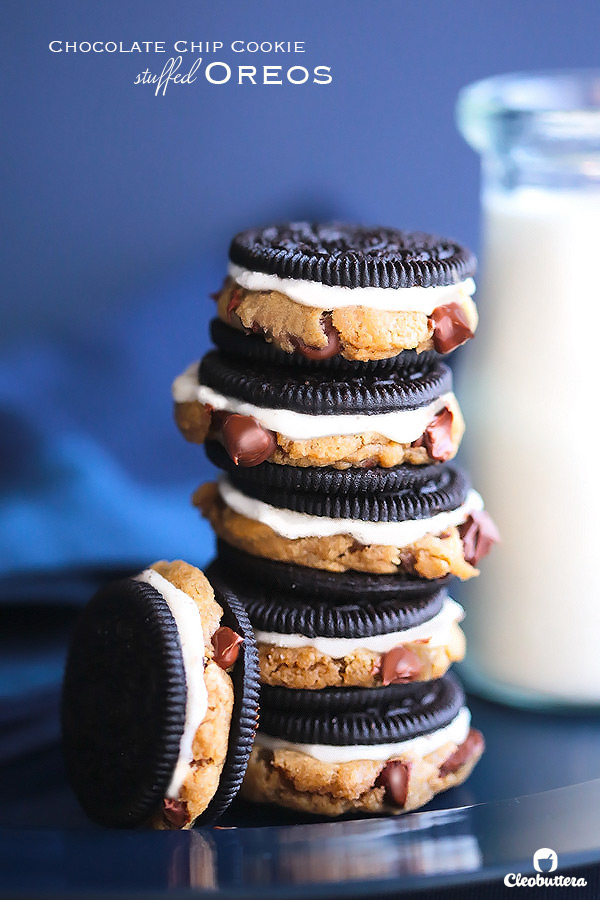 Chocolate Chip Cookie stuffed Oreos...The all-time favorite chocolate chip cookie, baked inside milk's favorite cookie! The Double Stuf baby!