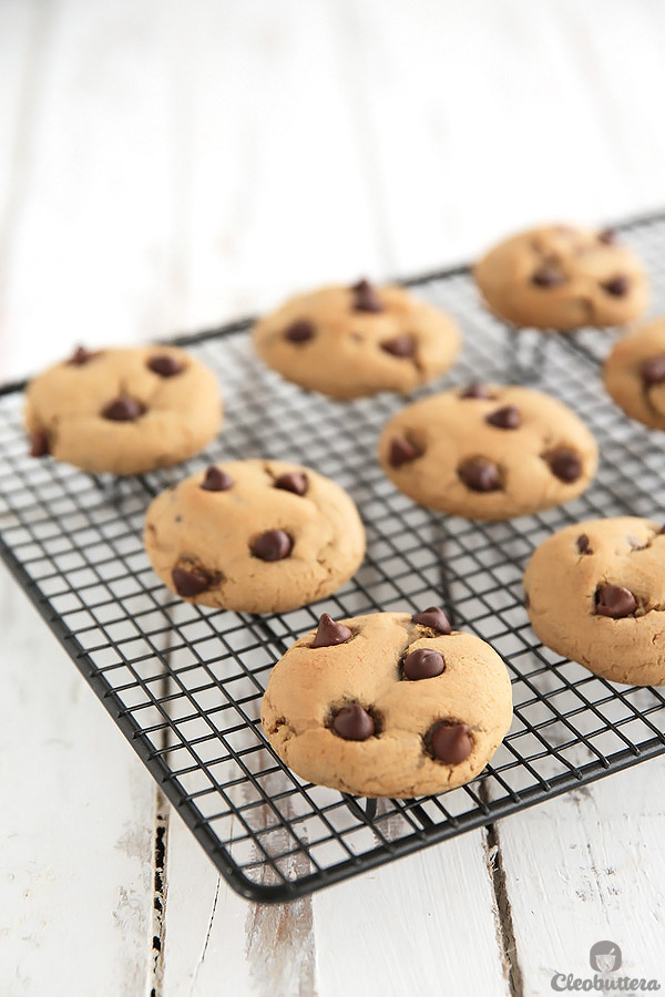 Skinny Chocolate Chip Cookies {You won't miss the extra calories and fat in these lightened up cookies. They have a SECRET INGREDIENT that keeps that soft and chewy for days}.