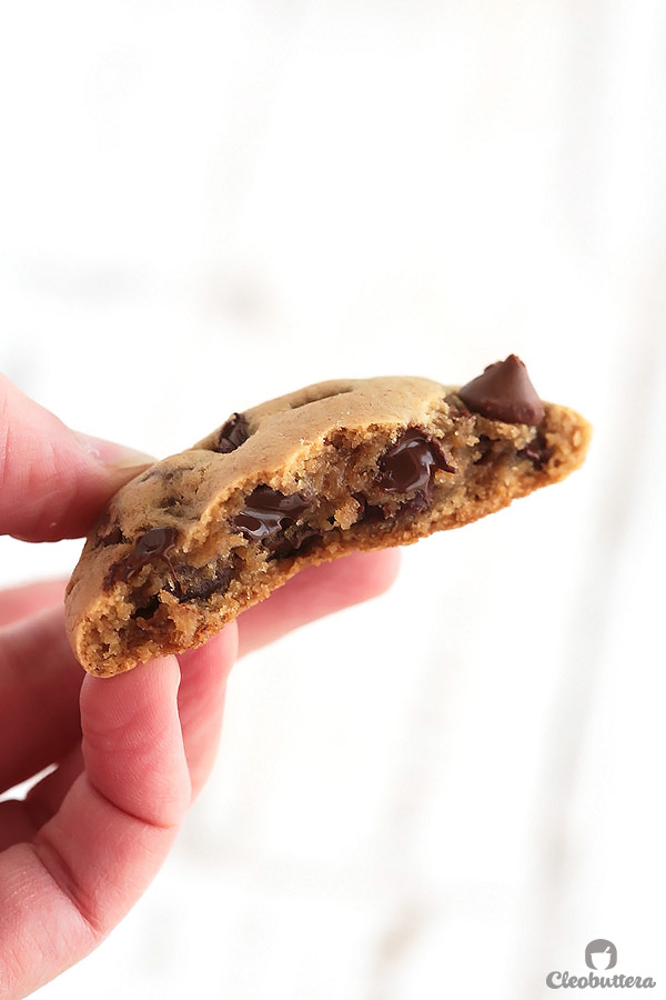 Skinny Chocolate Chip Cookies {You won't miss the extra calories and fat in these lightened up cookies. They have a SECRET INGREDIENT that keeps that soft and chewy for days}.