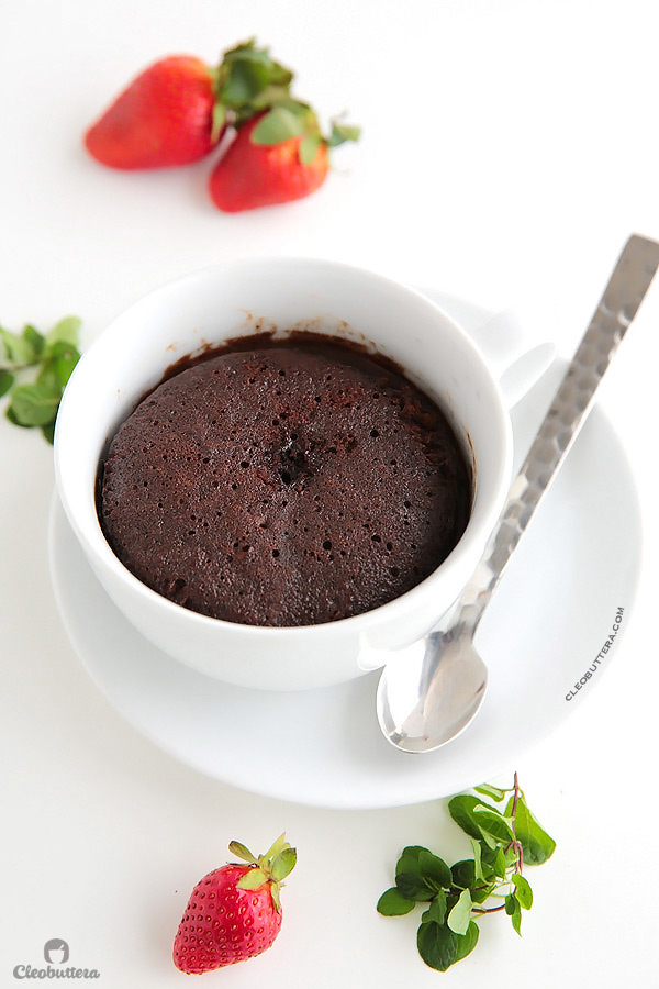 Molten Chocolate Mug Cake {Takes 5 minutes from start to finish! With a moist, cakey outside and a gooey, saucy inside, YOU WILL NOT BELIEVE THIS IS MADE IN THE MICROWAVE!}
