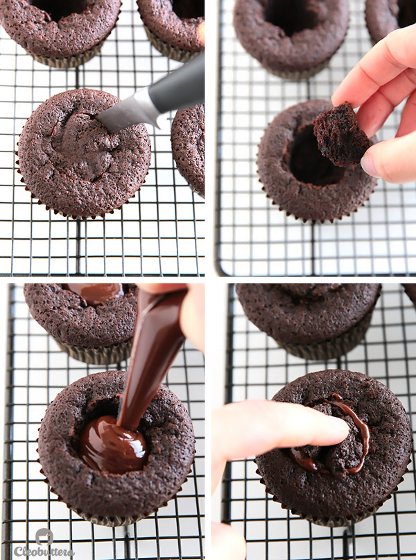 Nutella Lava Cupcakes {Exploding with Nutella flavor! These tender chocolate cupcakes have a Nutella sauce lava center and topped with the Nutella-iest frosting you will ever meet, that does NOT having a speck of powdered sugar}