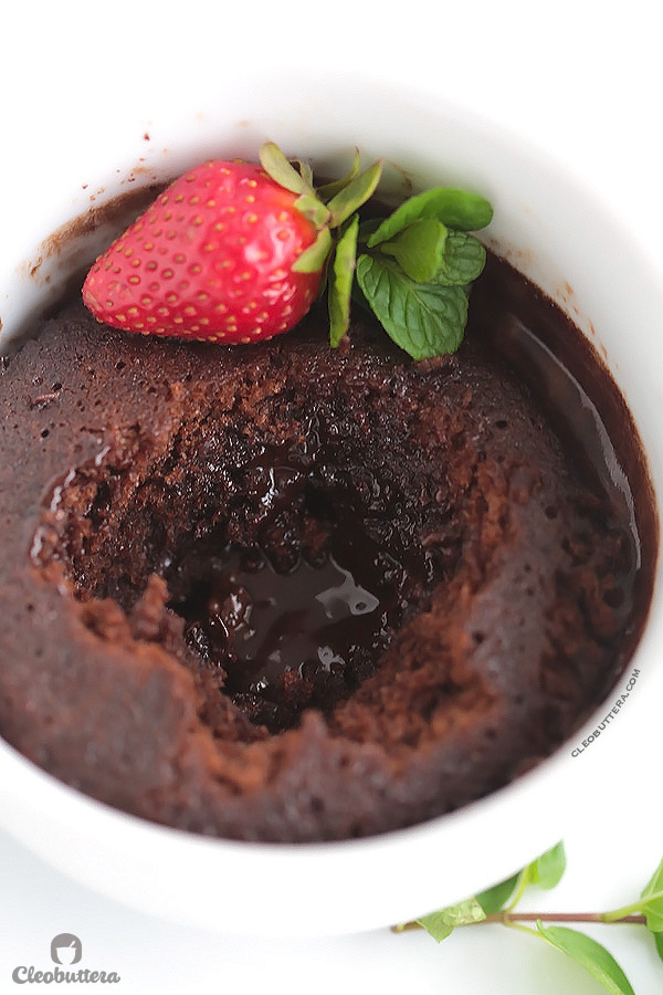 Molten Chocolate Mug Cake {Takes 5 minutes from start to finish! With a moist, cakey outside and a gooey, saucy inside, YOU WILL NOT BELIEVE THIS IS MADE IN THE MICROWAVE!}