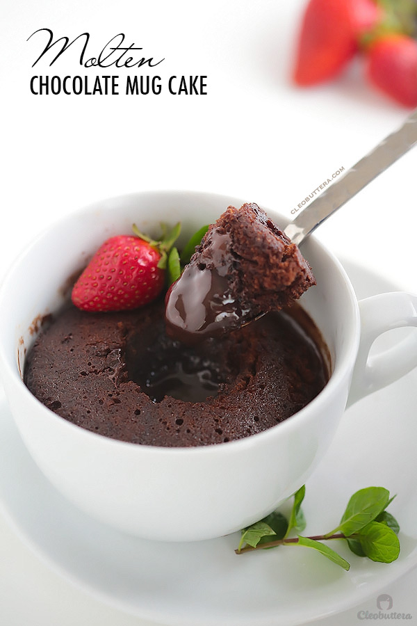 Molten Chocolate Mug Cake {Takes 5 minutes from start to finish! With a moist, cakey outside and a gooey, saucy inside, YOU WILL NOT BELIEVE THIS IS MADE IN THE MICROWAVE!}