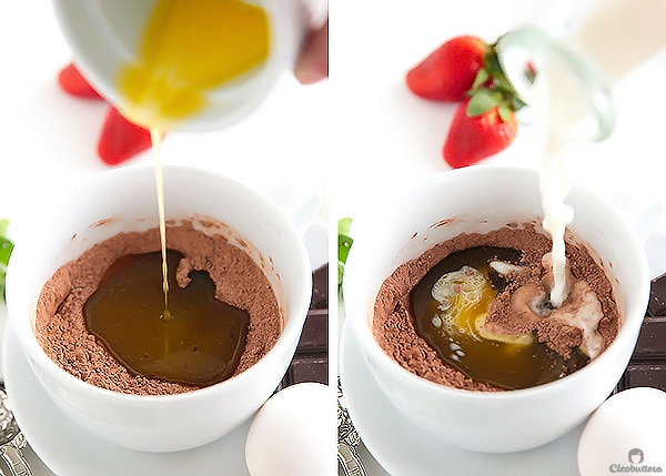 Molten Chocolate Mug Cake {Takes 5 minutes from start to finish! With a moist, cakey outside and a gooey, saucy inside, YOU WILL NOT BELIEVE THIS IS MADE IN THE MICROWAVE!}