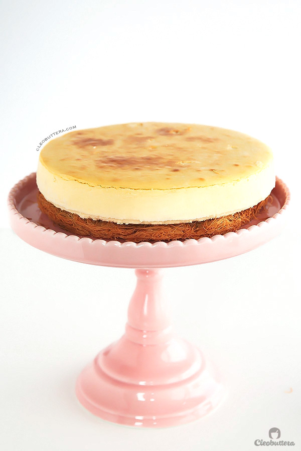 KANAFEH CHEESECAKE {Sweet and crunchy Middle Eastern kanafeh sandwiching a rich & creamy New York Cheesecake} 