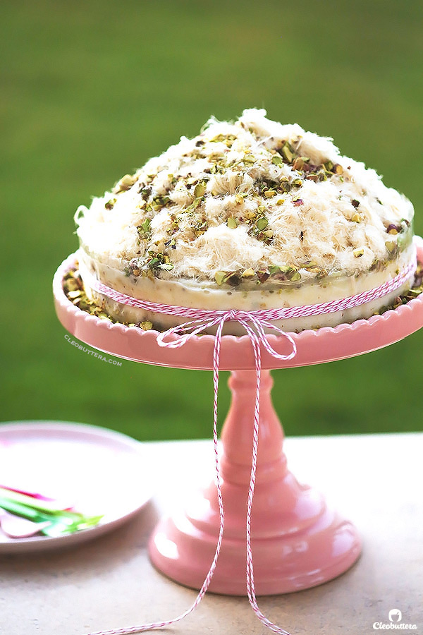 Ghazal Beirut Ice Cream Cake (Elastic mastic ice cream cake topped with Arabic cotton candy and pistachios. A 2-ingredient recipe!)