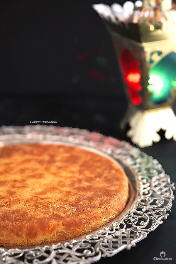 Classic Cream-Filled Konafa {A Middle-Eastern delicacy, made from crunchy shredded phyllo pastry, sandwiching a creamy, pudding-like filling, and soaked with vanilla scented simple syrup}