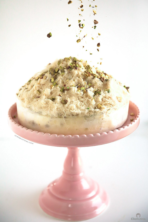 Ghazal Beirut Ice Cream Cake (Elastic mastic ice cream cake topped with Arabic cotton candy and pistachios. A 2-ingredient recipe!)