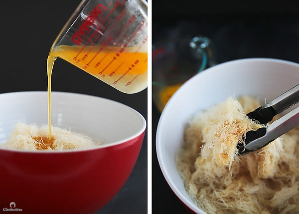 Classic Cream-Filled Konafa {A Middle-Eastern delicacy, made from crunchy shredded phyllo pastry, sandwiching a creamy, pudding-like filling, and soaked with vanilla scented simple syrup}