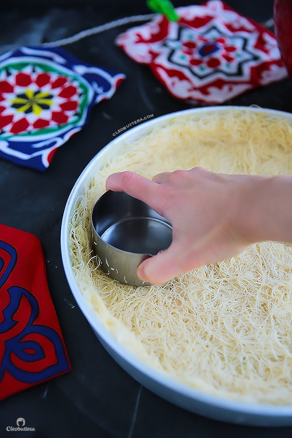 Classic Cream-Filled Konafa {A Middle-Eastern delicacy, made from crunchy shredded phyllo pastry, sandwiching a creamy, pudding-like filling, and soaked with vanilla scented simple syrup}