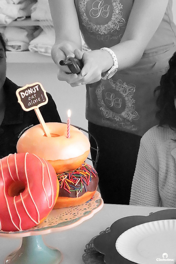 Donut Cake {3D sculpted, fondant covered, cake made to look like 3 different kinds of glazed donuts. Time-lapse video of the making included!}.