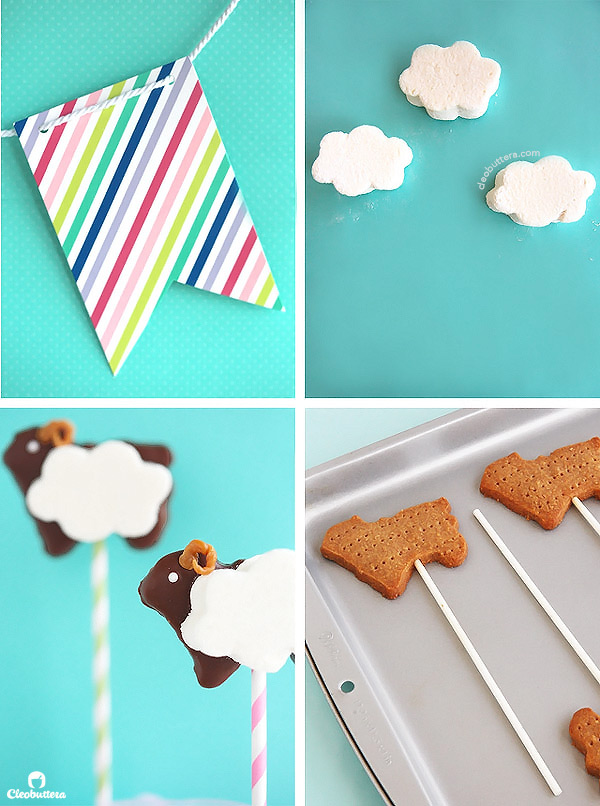 S'mores just got a little cuter! Squishy soft homemade marshmallow on top of a sheep-shaped, chocolate dipped, homemade graham cracker mounted on a stick. Perfect for holidays and special occasions!