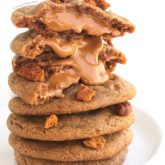 These are a cookie butter lover dream come true! Packed with Biscoff flavor from ground Biscoff that goes straight into the dough and a scoop of Biscoff spread that gets stuffed inside. Insane!