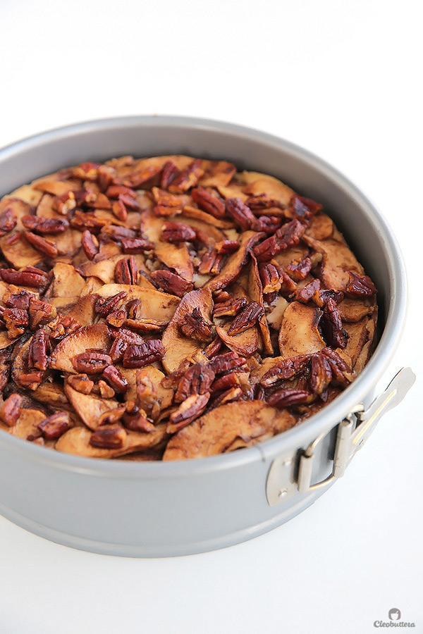 An exceptionally creamy cheesecake with a topping that tastes like a mash up between apple pie and pecan pie. A drizzle of salted caramel sauce takes this dessert from amazing to irresistible!