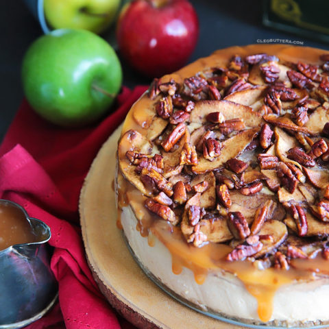 Apple Pecan Cheesecake (with salted caramel sauce)