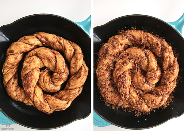 This giant skillet cinnamon roll with cream cheese glaze is an incredibly delicious “twist” on the classic favorite. Slightly crusty on the outside, irresistibly squishy soft and gooey on the inside. 