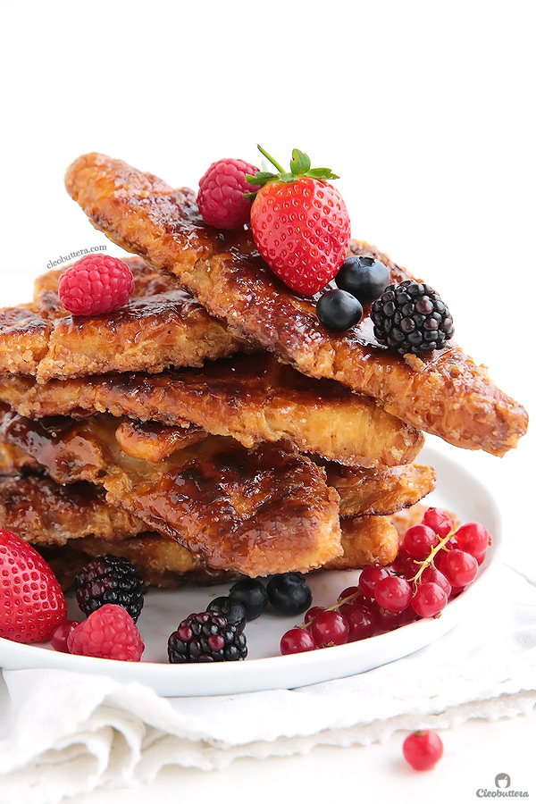 This French Toast is life changing! Soft and creamy on the inside with a caramelized exterior like creme brûlée. Croissants just puts them way waaaaay over the top!