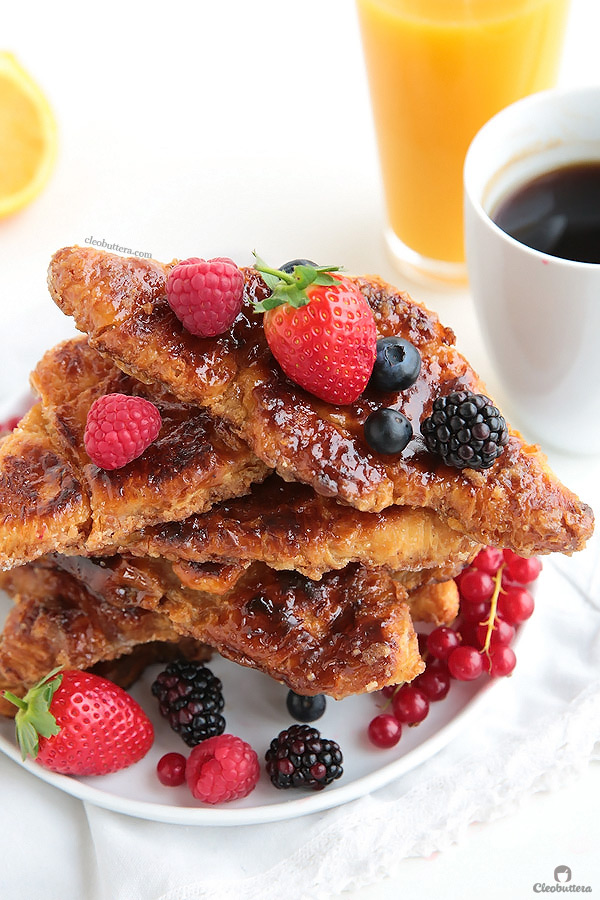 This French Toast is life changing! Soft and creamy on the inside with a caramelized exterior like creme brûlée. Croissants just puts them way waaaaay over the top!