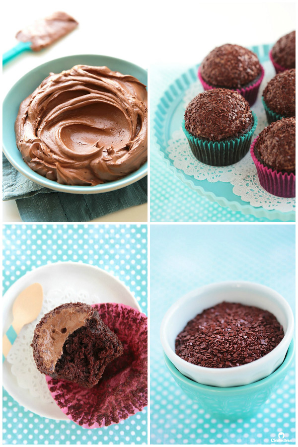 Light and fluffy, moist chocolate cupcake topped with a cloud-like Italian meringue chocolate buttercream and dipped in French chocolate sprinkles. The whole experience is like biting into a chocolate cloud. (Inspired by Kara’s Cupcakes famous Chocolate Velvet Cupcake)