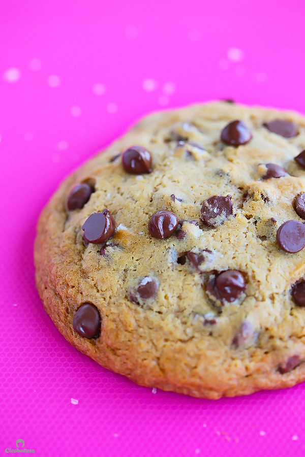 Quick and easy recipe for ONE giant thick and chewy chocolate chip cookie! Perfect for those moments when a cookie craving strikes. (Can also make 2 regular sized cookie or mini skillet cookies a la mode!)