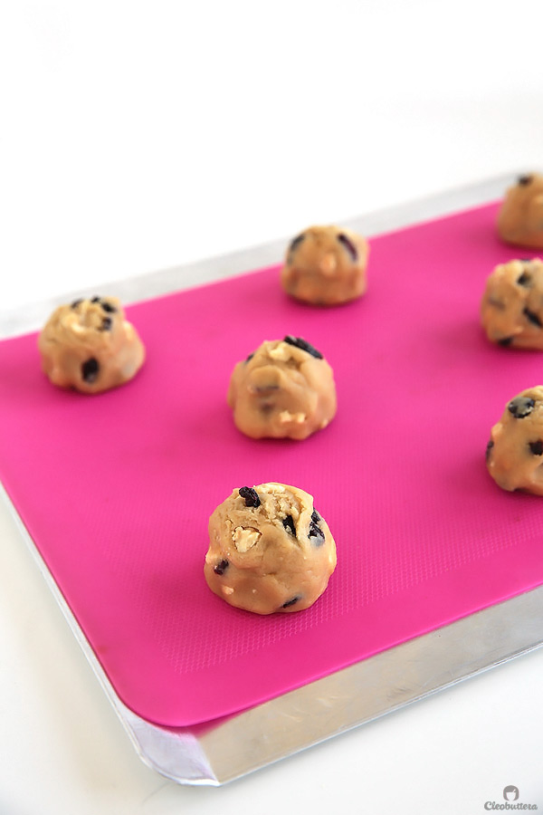 These cookies taste like blueberry muffins, but better. They are incredibly soft, chewy and so thick, with dried blueberries and milk crumbs flavoring every bite. Delish!