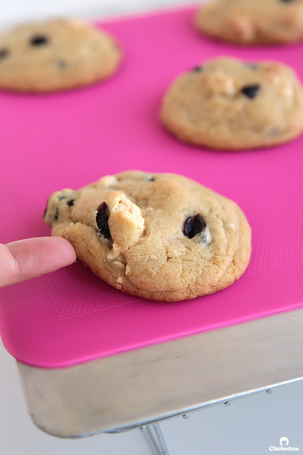 These cookies taste like blueberry muffins, but better. They are incredibly soft, chewy and so thick, with dried blueberries and milk crumbs flavoring every bite. Delish!