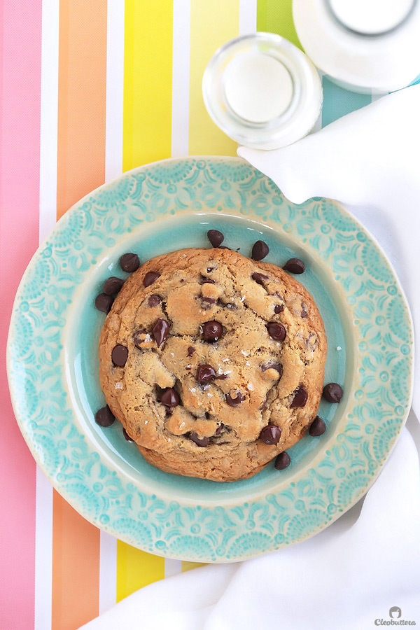 Recipe for 1 giant thick and chewy chocolate chip cookie! Perfect for those moments when all you need is a cookie, but too lazy to make an entire batch. (Can also make 2 regular sized cookie or mini skillet cookies a la mode!)