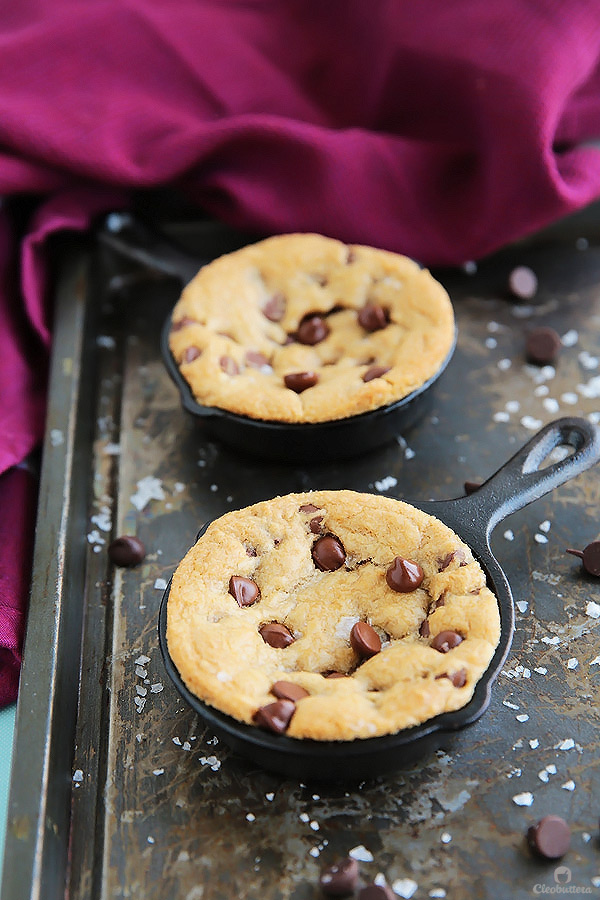 Recipe for 1 giant thick and chewy chocolate chip cookie! Perfect for those moments when all you need is a cookie, but too lazy to make an entire batch. (Can also make 2 regular sized cookie or mini skillet cookies a la mode!)