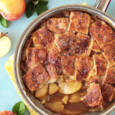 A simple, old fashioned skillet apple pie with a caramelized saucy filling and no fuss, crisp crust topping. Dare I say better than apple pie?