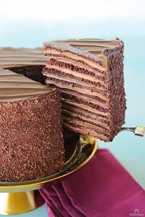 Twelve layers of chocolate cake filled with alternating ...