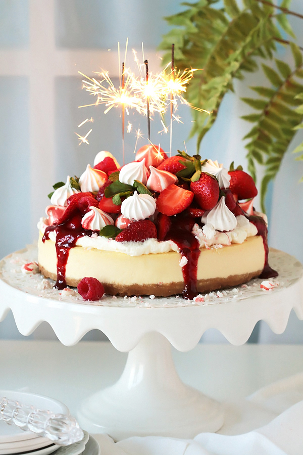 The Perfect Classic Cheesecake With Strawberry Meringue Topping Cleobuttera