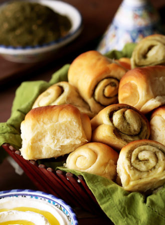 Soft, buttery, fluffy, swirly rolls as easy as dumping everything together in one bowl.  A special ingredient keeps them soft for days. Whether plain or stuffed with Zaatar, these rolls are guaranteed to fly off your bread basket in a flash!