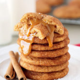 Soft, thick and chewy snickerdoodles, bursting with flavor from the addition of browned butter and an irresistible gooey homemade caramel center! 