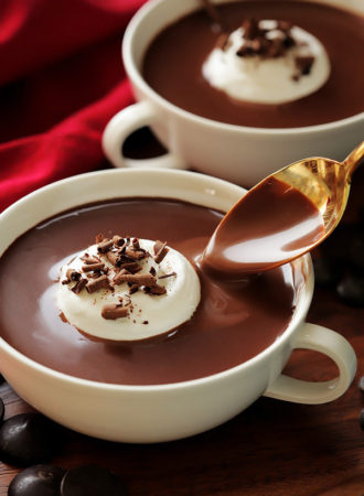 This thick and decadent hot chocolate is ultra rich and creamy, its like drinking chocolate soup.