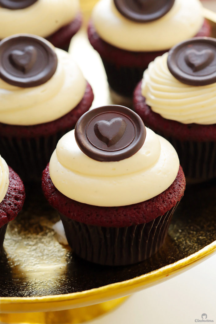 Red Velvet Cupcakes with Edible Glitter Chocolate Hearts