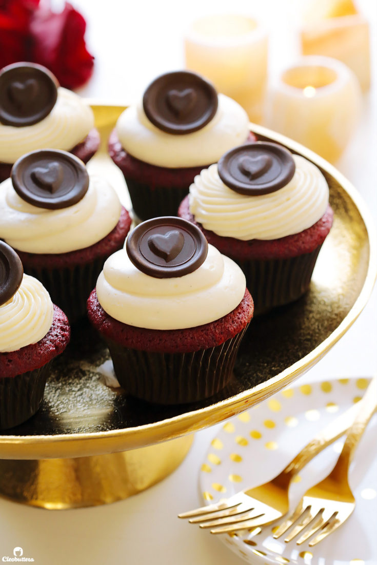 This red velvet cupcake recipe took years to perfect & the result is everything you can hope for! Soft and tender with a velvety texture, and super flavorful with tangy notes and sweet vanilla that's been kissed of cocoa.  A cloud of not too-sweet, whipped cream cheese frosting takes it over the top.  It's a winner! 